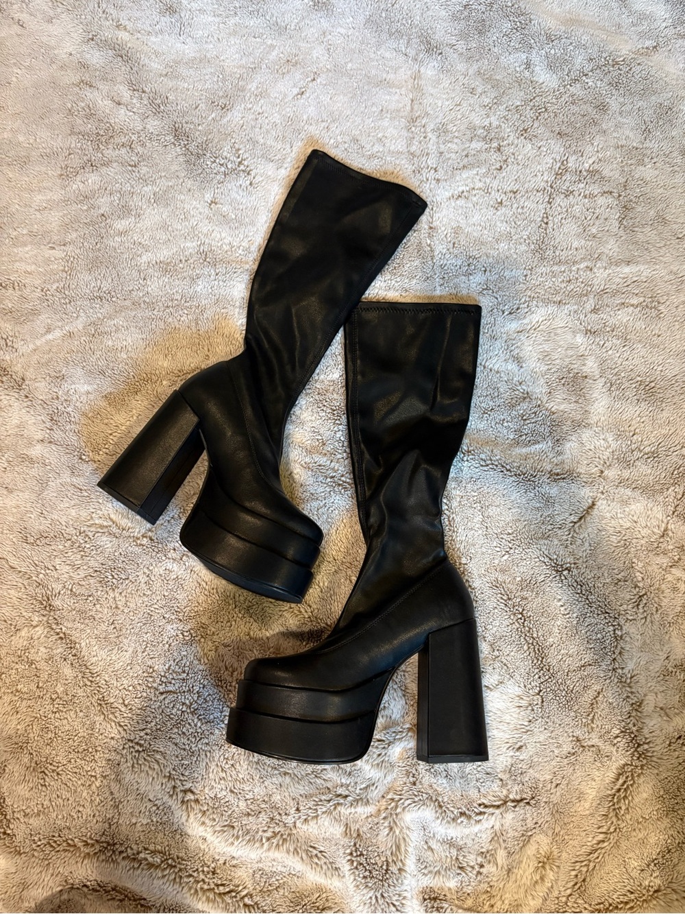 Steve Madden Black Platform Knee-High Block Heel Boots
